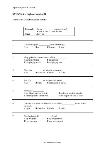 SVENSKA â€“ Inplaceringstest B - Folkuniversitetet