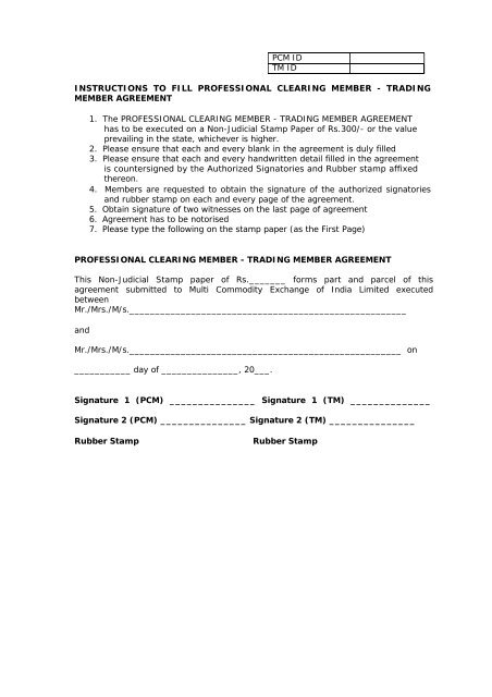 TRADING MEMBER AGREEMENT 1. The PROFESSIONAL ... - MCX