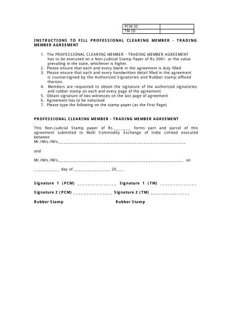 TRADING MEMBER AGREEMENT 1. The PROFESSIONAL ... - MCX