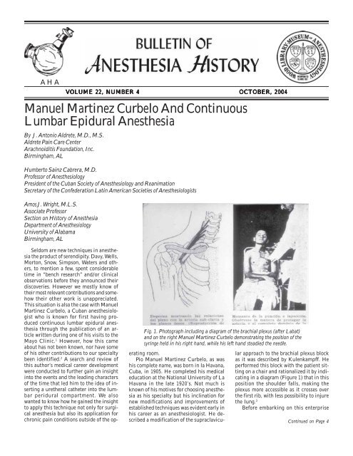 October 2004, Vol 22 (4) - Anesthesia History Association