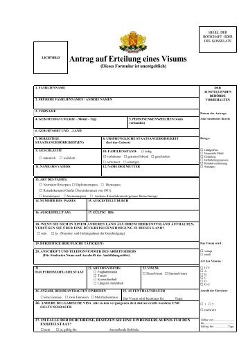 Antrag auf Erteilung eines Visums