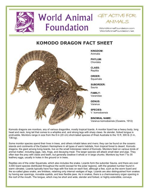 KOMODO DRAGON FACT SHEET - World Animal Foundation