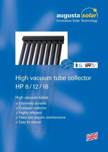 High vacuum tube collector HP 8 /12 /16 - augusta solar