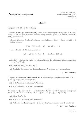 ¨Ubungen zu Analysis III Blatt 6