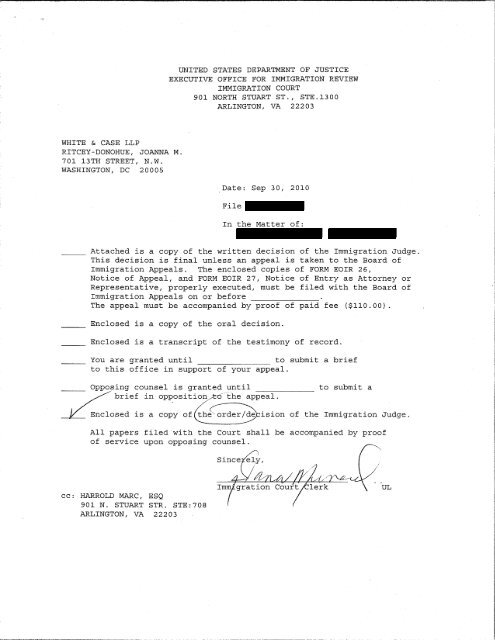 Immigration Appeals. The enclosed copies of FORM EOIR 26