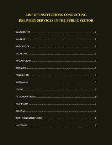 list of institutions conducting delivery services in the public sector