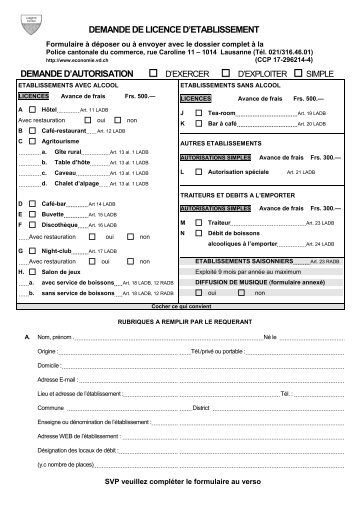 demande de licence d'etablissement demande d'autorisation