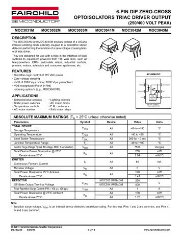 6-PIN DIP ZERO-CROSS OPTOISOLATORS TRIAC DRIVER OUTPUT