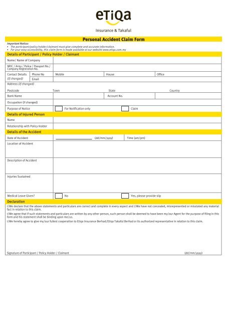 3. Personal Accident Claim Form A4 1 - DiGi