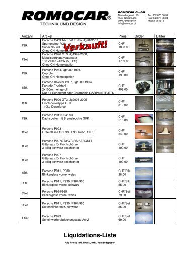 Liquidations-Liste - Romocar