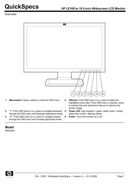 HP LE1851w 18.5-inch Widescreen LCD Monitor