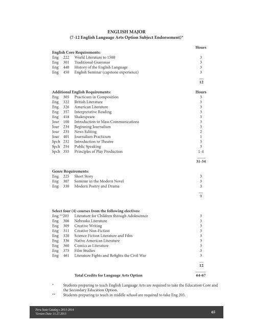 2013 - 2014 Peru State College Catalog