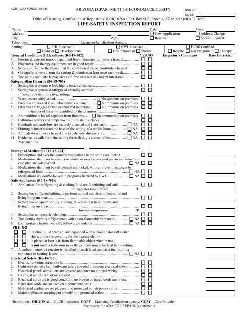 Life-Safety Inspection Report - Arizona Department of Economic ...