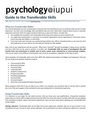 Guide to the Transferable Skills