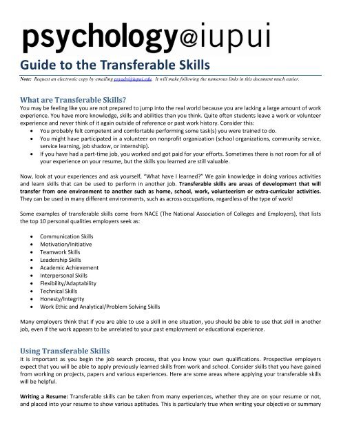 Guide to the Transferable Skills