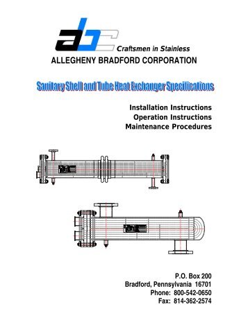 Sanitary Shell and Tube Heat Exchanger Specifications - Allegheny ...