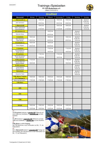 Trainings-/Spielzeiten - FV 1919 Budenheim