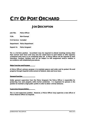 Link to Police Officer Job Description - City of Port Orchard