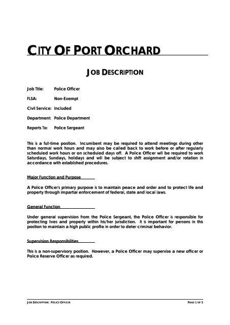 Link to Police Officer Job Description - City of Port Orchard