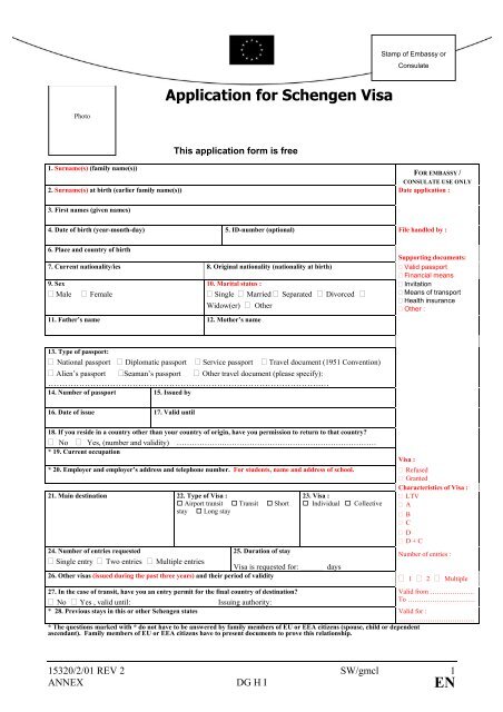 Visa Application Form Visa Application Form