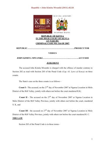 Republic v John Kimita Mwaniki - Kenya Law Reports