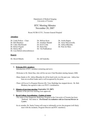 RTC Meeting Minutes November 20, 2007 - Department of Medical ...