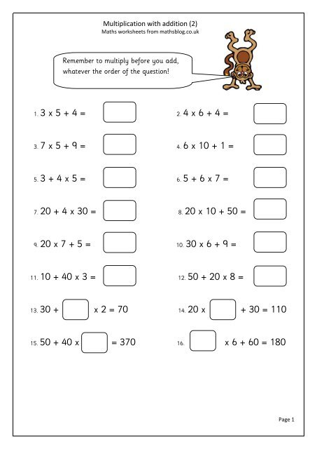 1. 3 x 5 + 4 = 2. 4 x 6 + 4 = 3. 7 x 5 + 9 = 4. 6 x 10 + 1 ... - Maths Blog