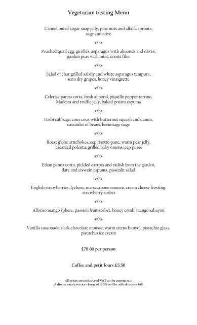 Vegetarian tasting Menu - Pennyhill Park Hotel