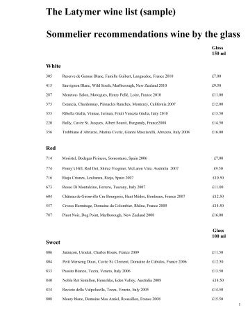 The Latymer wine list - Pennyhill Park Hotel