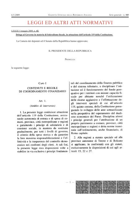 LEGGE 5 maggio 2009 , n. 42 - Ministero Dell'Interno