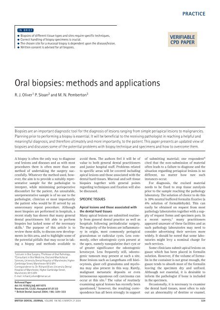 Oral biopsies: methods and applications - Oral Cancer Foundation