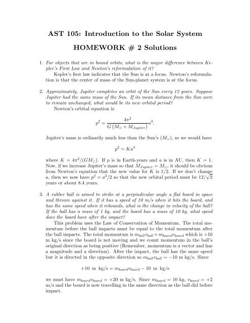 Ast 105 Introduction To The Solar System Homework 2 Solutions