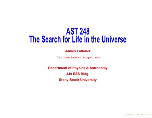 AST 248 The Search for Life in the Universe - Stony Brook Astronomy