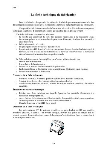 Fiche technique de fabrication