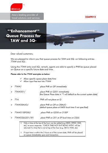 Enhancement - Queue Process for TAW and 5Q - Abacus ...