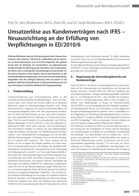 Neuausrichtung an der ErfÃ¼llung von Verpflichtungen in ED/2010/6