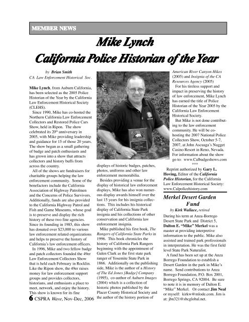 November-December 2006 - California State Park Rangers ...