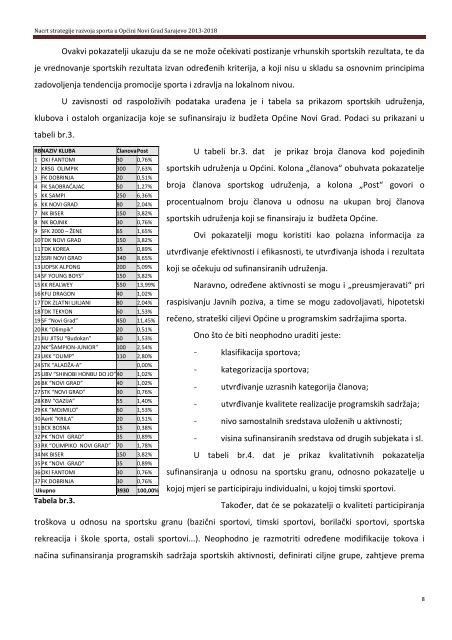 Prijedlog nacrta strategije razvoja sporta u OpÄini Novi Grad Sarajevo
