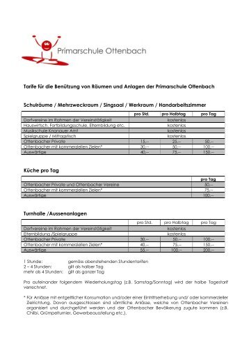 Tarife - Primarschule Ottenbach