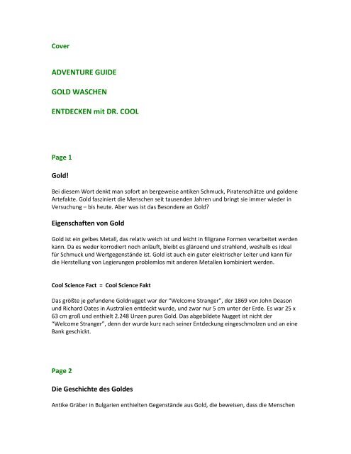 Adventure Guide Gold Waschen Entdecken Mit Dr Cool