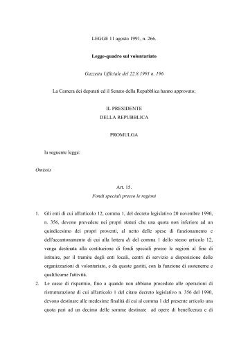 LEGGE 11 agosto 1991, n. 266. Legge-quadro sul volontariato ... - Acri