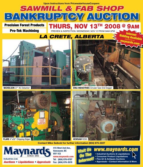 Contact Mike Seibold For Further Information - Maynards Industries