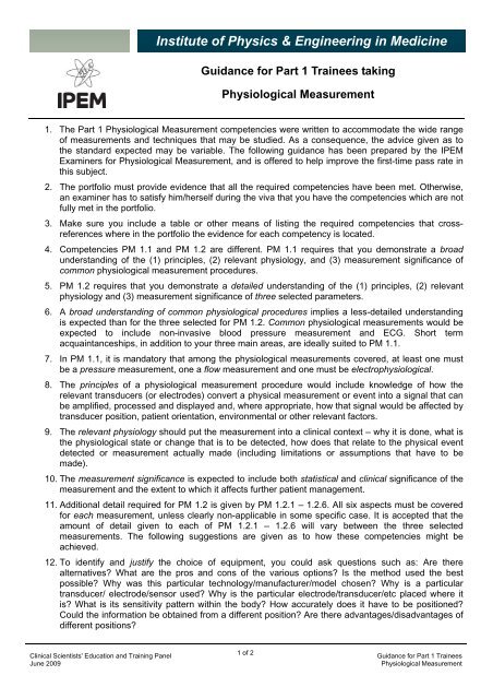 Guidance for Part I Trainees taking Physiological Measurement