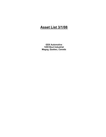 Asset List 3/1/08 - Maynards