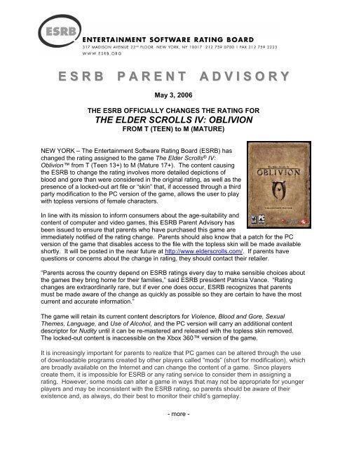 Parents, Be Aware of ESRB Ratings