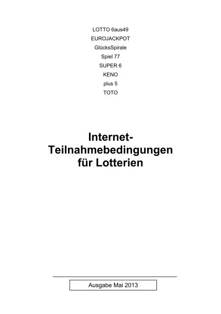 20130504 Internet-Teilnahmebedingungen - LOTTO Bayern