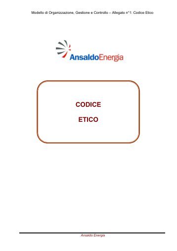 CODICE ETICO - Ansaldo Energia