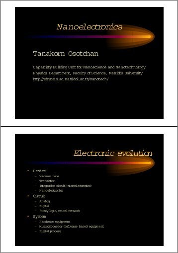 Nanoelectronics Electronic evolution - Nano Mahidol - Mahidol ...