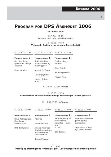 ÃrsmÃ¸deprogram - oversigt - Dansk Psykiatrisk Selskab