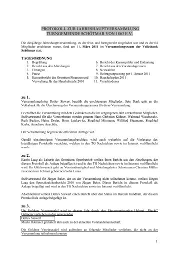 Protokoll der JHV 2011 - Turngemeinde SchÃƒÂ¶tmar